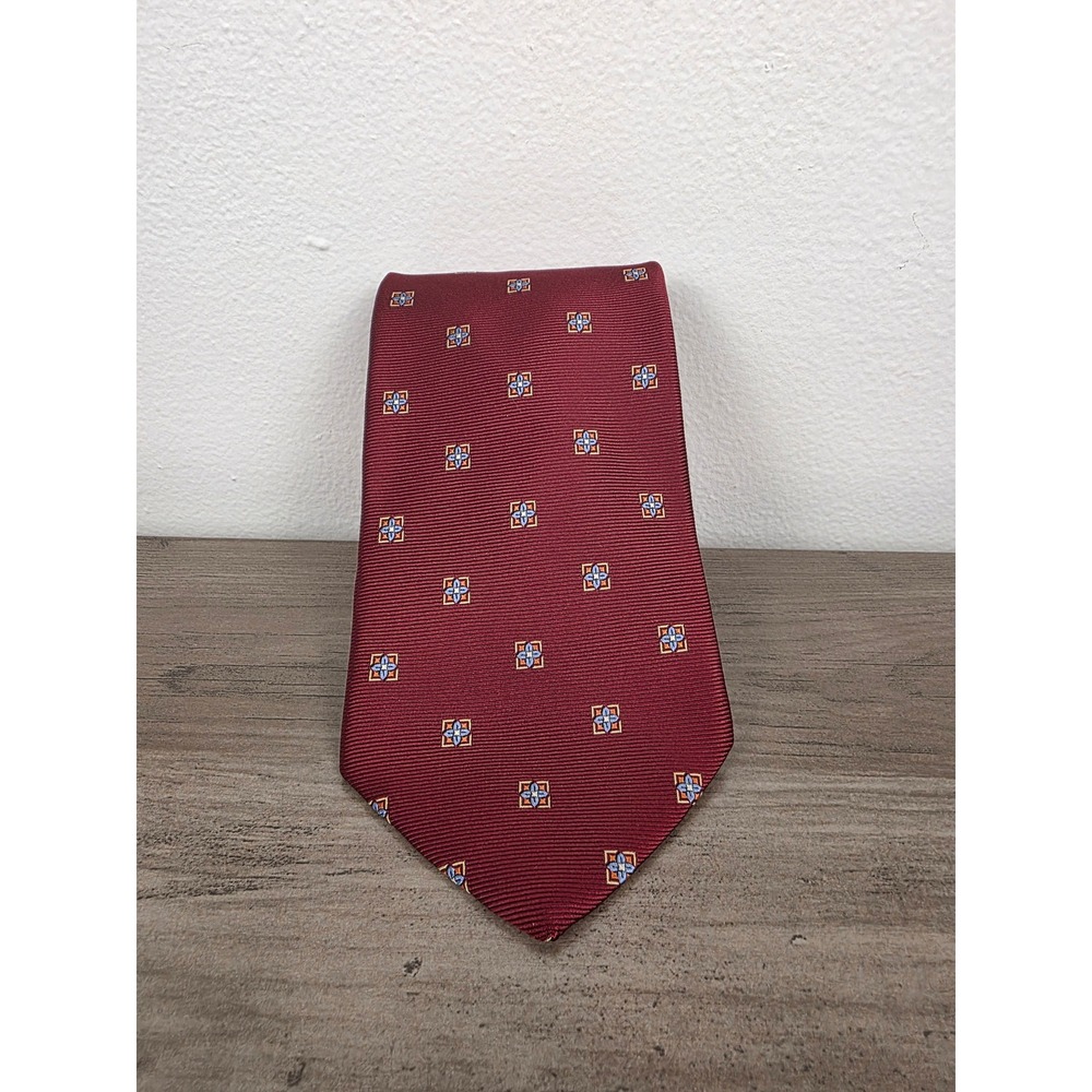 Brooks‎ Brothers Burgundy Geometric Pure Silk Necktie Woven in Italy Made In USA